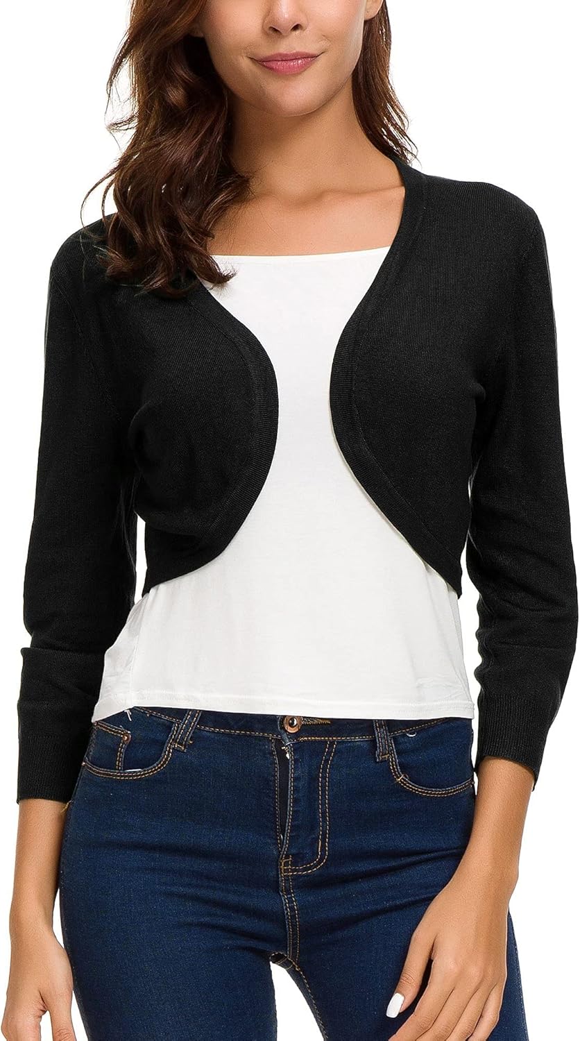EXCHIC Women's Bolero Shrug 3/4 Sleeve Lightweight Knit Cropped Cardigan Open Front Sweater for Dresses - Image 4