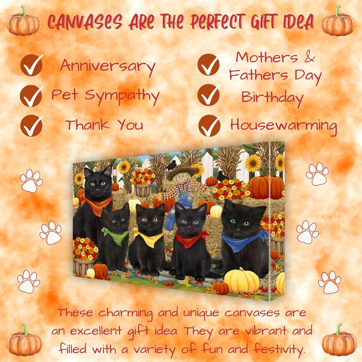 Doggie of the Day Fall Festival with Black Cats Canvas Wall Art - Premium Quality Ready to Hang Room Decor - Flat Rolled 16" x 24"