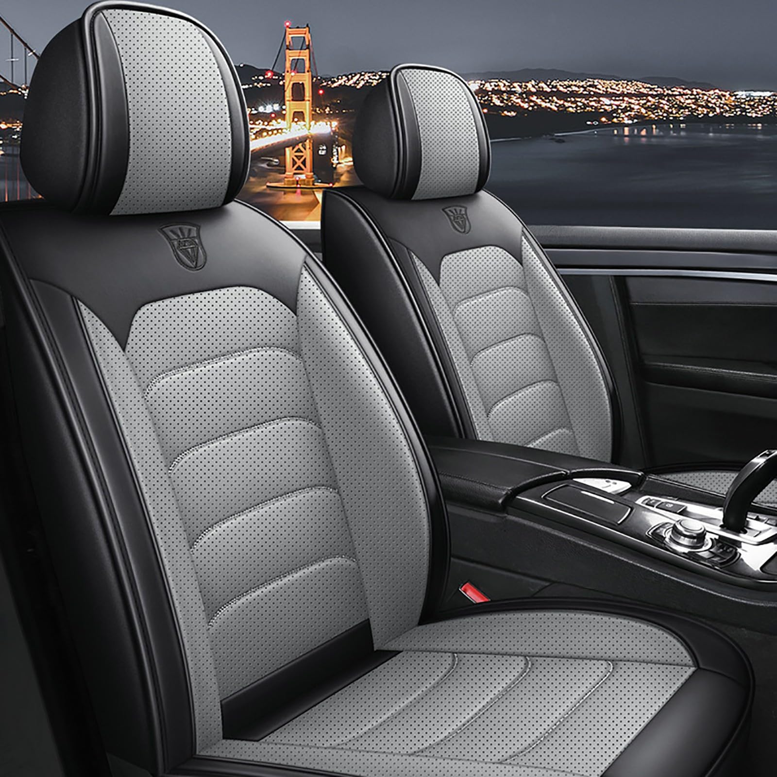 Automotive Car Seat Covers Full Set for BMw 5 Series Saloon Faux Leather Waterproof Seat Protectors Non-Slip Scratch-Resistant Breathable Cushion Covers Universal for Most UK Cars Gray