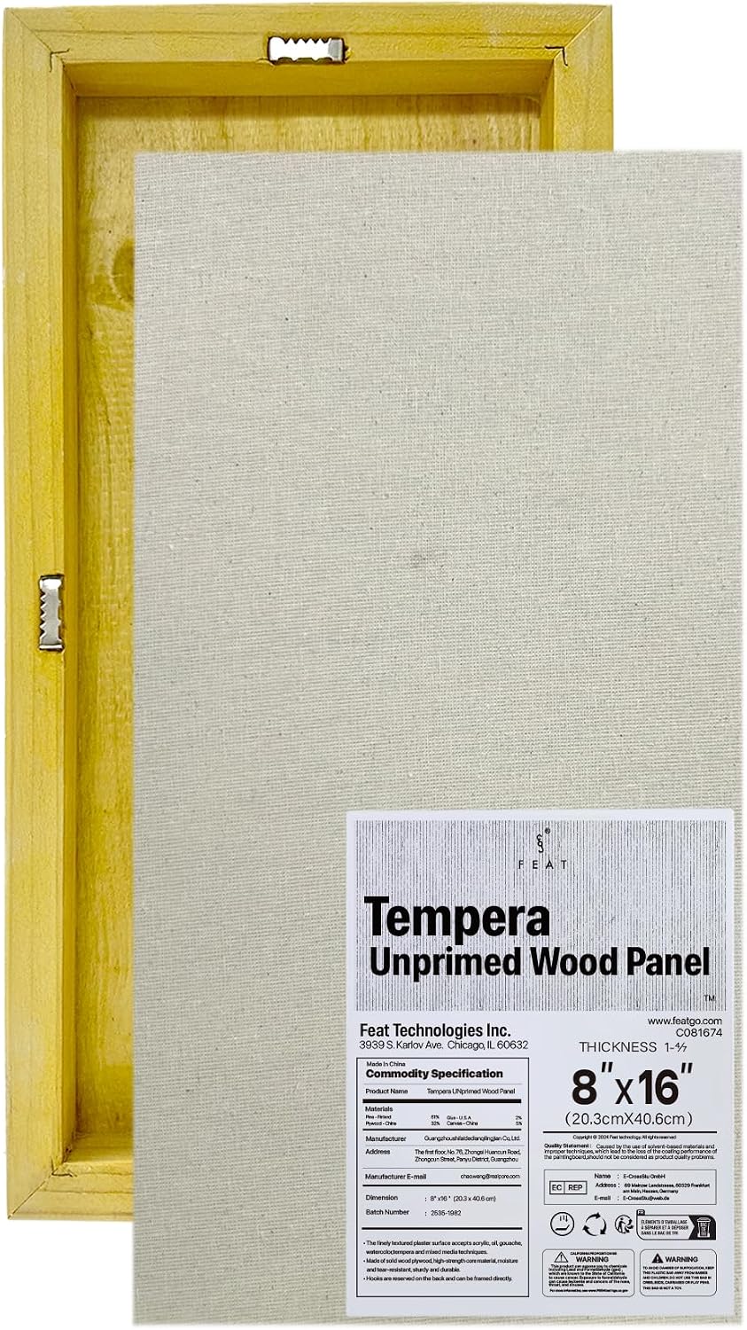 FEAT Unprimed Canvas Artist Panel on Thick Profile Frame 1.57" (4cm) for Tempera Painting (8" x 8")