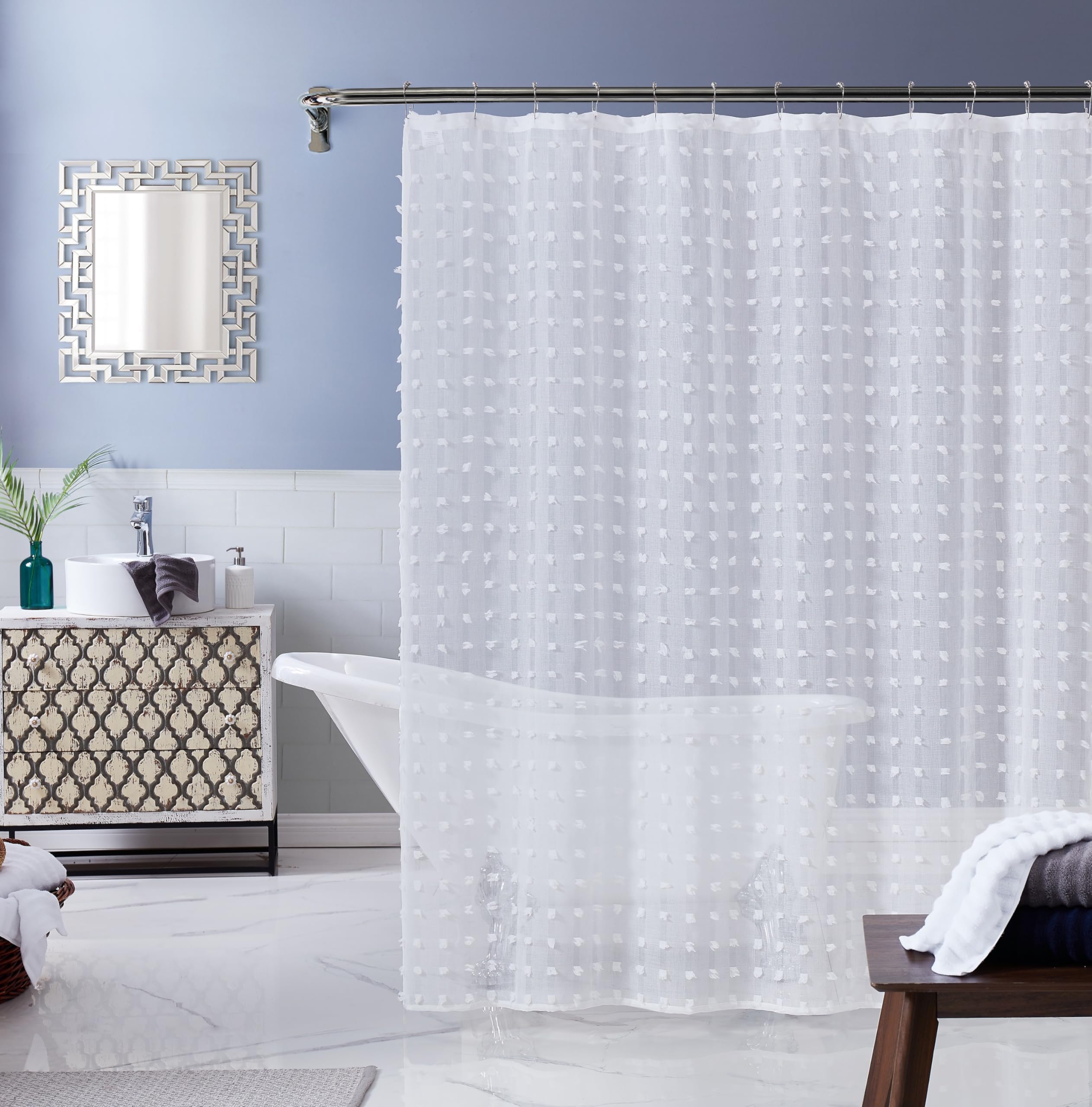 Dainty Home Linen Waterproof Shower Curtain - Machine Washable 3D Floral Puff Cotton, Durable Bathroom Curtain, 70"x72", White - Perfect for Any Bathroom