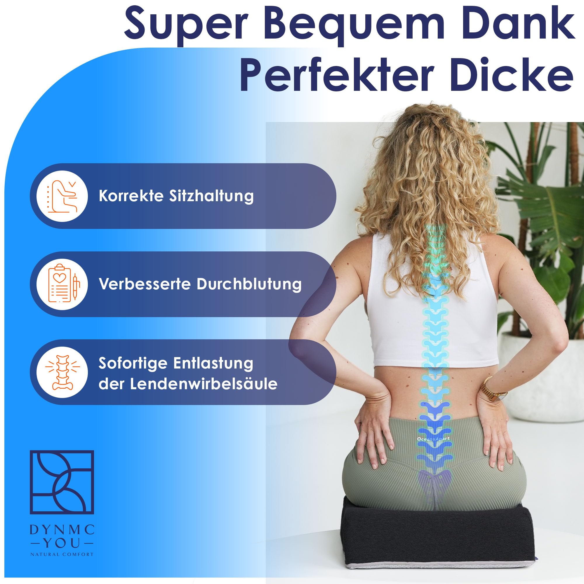 Sitzerhöhung Erwachsene 12 cm hoch – festes, bequemes Sitzkissen für Stuhl | Bequeme, feste Sitzerhöhung & Aufstehhilfe · ca. 12 cm höher sitzen · Sitzfläche 41x41 cm · für Stuhl, Auto & Büro · OEKO-TEX