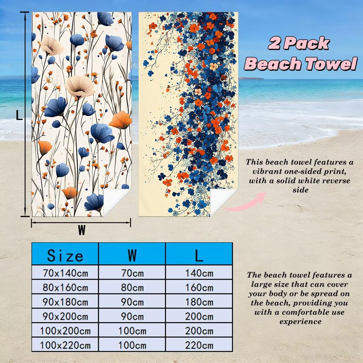 Toalla Playa 80x160 cm, Toalla Gimnasio Microfibra Secado Rapido, Juego de 2 Antiarena Toallas de Playa, Ligera Compacta Toallas Microfibra Grande para Viaje, Regalo Hombre Regalo Mujer (Flor) -4095