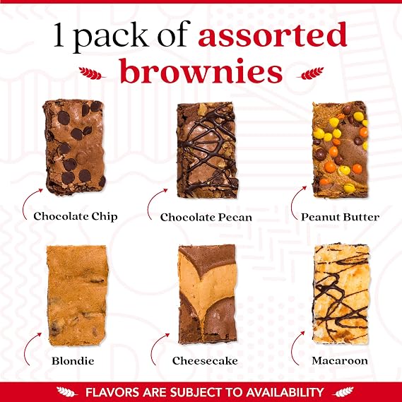 Davids Cookies Assorted Brownies 12 Pcs (2 oz Each) Freshly Baked Gourmet Brownie Snacks in Carton Gift Box Great for Sharing, Parties & Dessert Gifting