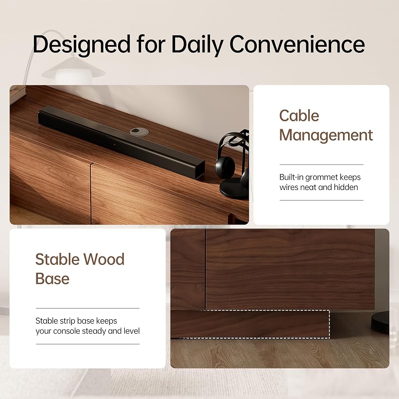 80" Modern TV Stand for Living Room, Long Low Profile TV Stand, Walnut Wood image 5