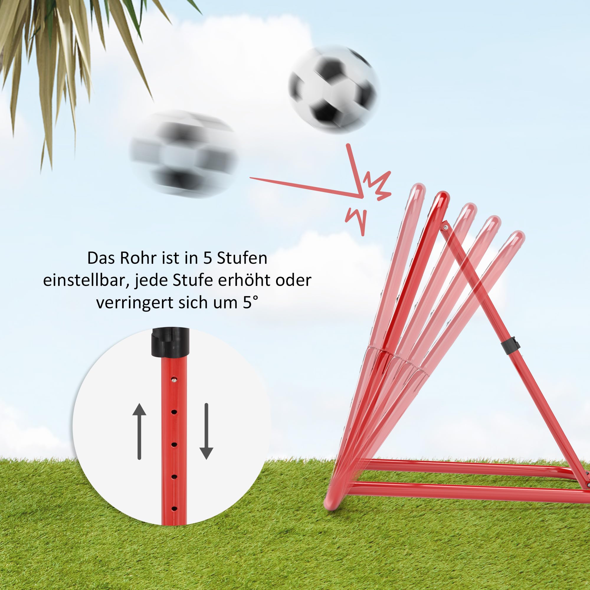 HOMCOM Rebounder de fútbol de 78 x 84 cm con estacas, Ajustable en 5 Niveles, portería de Kickback portátil, portería de fútbol para Adolescentes, Accesorios de Entrenamiento de fútbol para