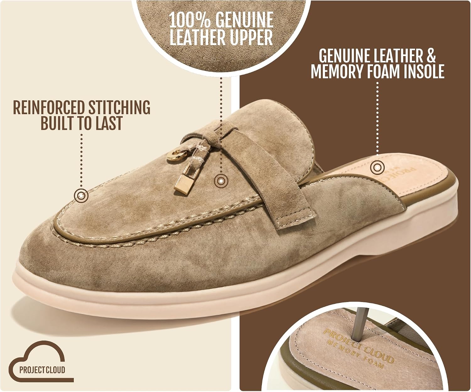 Project Cloud 100% Genuine Leather Mules for Women - Stylish Womens Mules image 2