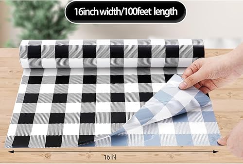 Miniatura 9 de Whaline Rollo de papel de envoltura de celofán de Navidad, color negro y rojo, a cuadros, transparente, con cinta, cesta de regalo de plástico, para