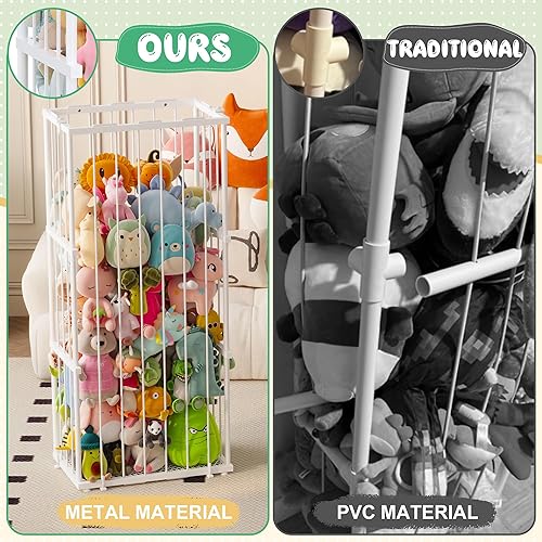 Miniatura 2 de Almacenamiento de animales de peluche de metal, soporte grande para animales de peluche con cordón elástico, almacenamiento de zoológico de animales