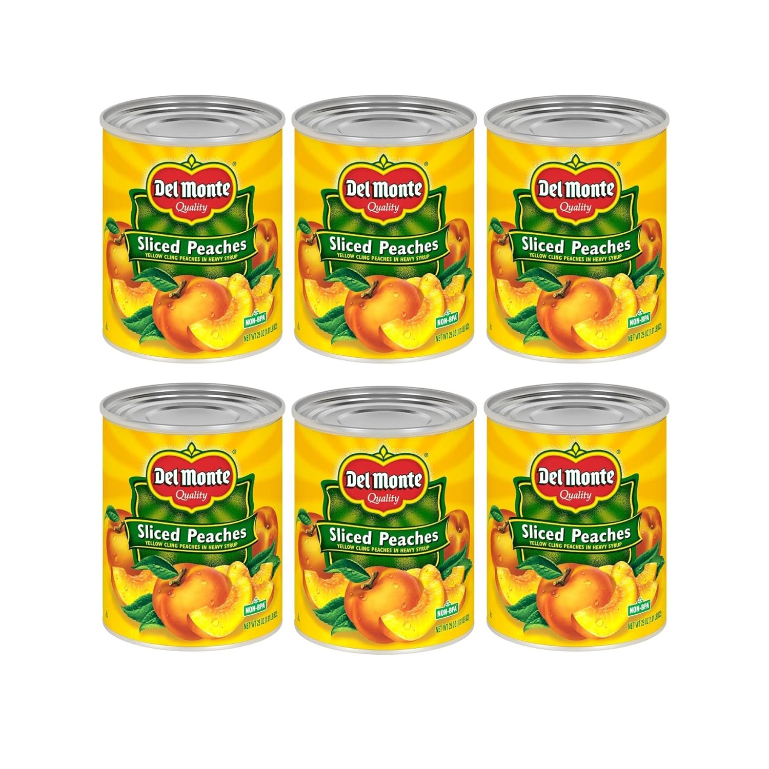 Del Monte Yellow Cling Sliced Peaches in Heavy Syrup, 1.81 lb Cans (Pack of 6) - USA Grown, No Artificial Preservatives