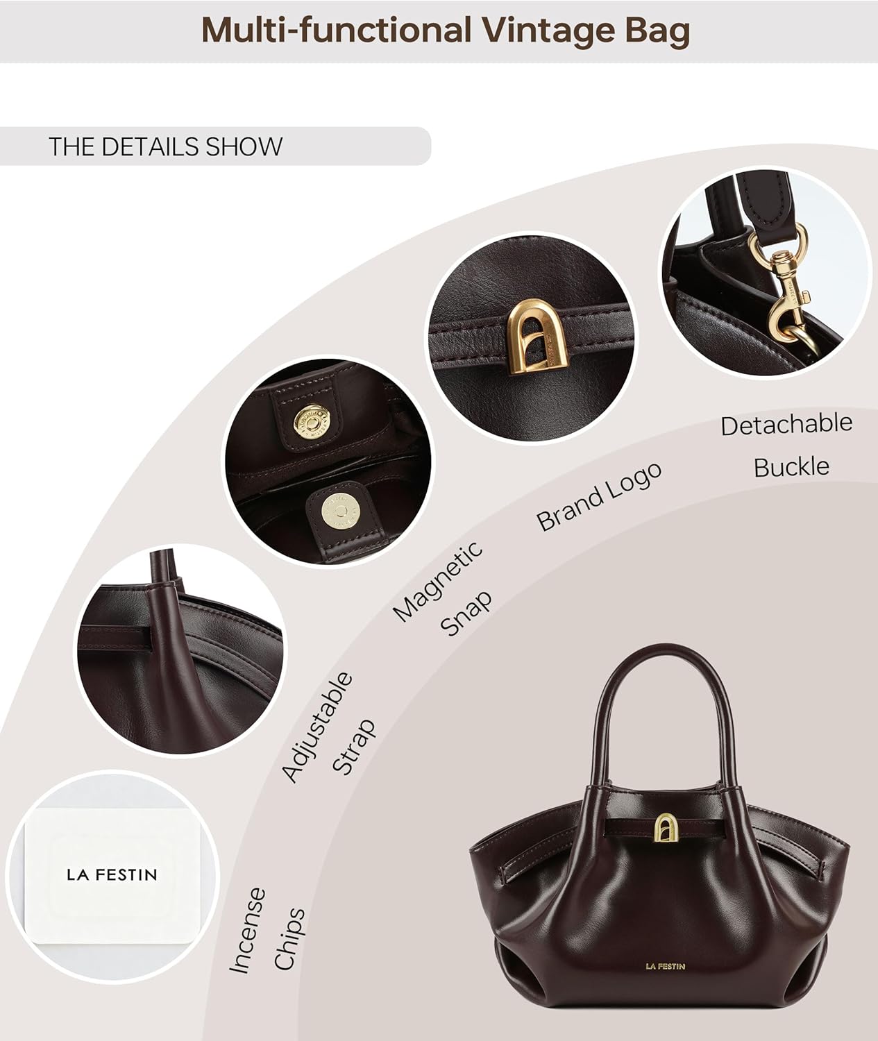 LA FESTIN Genuine Leather Handbags for Women, Small Satchel Purse - Mini Tote Clutch, Easy to Carry and Stylish for Daily Use - Image 4