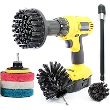 HUAWELL Drill Scrub Brush Set Cleaner Scrub Brush Set Scrub Pads with 6 Inch Extender Home Kitchen Bathroom - Toilet Brush Cleaning Supplies Grout Cleaner Ultra Black
