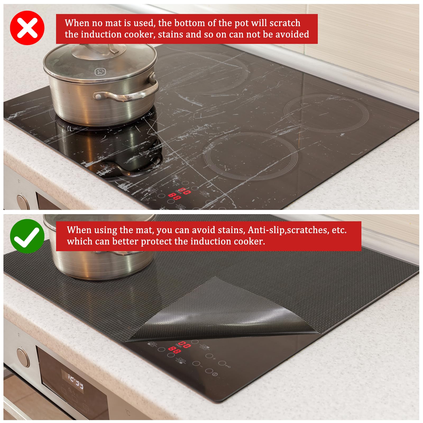 GETRICH Silikon Induktionsschutzmatte 78x52cm - Magnetisch, Hitzebeständig Bis 230°C, Schwarz