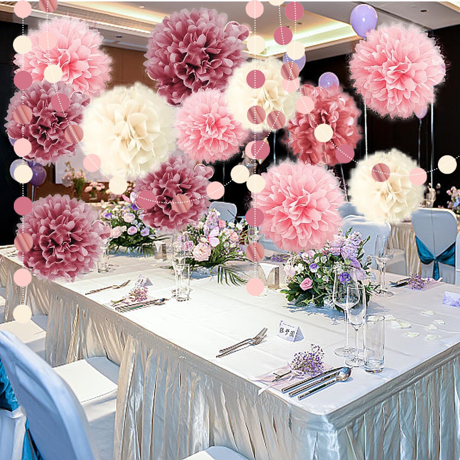 15PCS Fiori Di Carta Pom Pon Decorativi - Palline Carta Velina 20/25/30cm Per Compleanni, Matrimoni E Feste - Foto 14