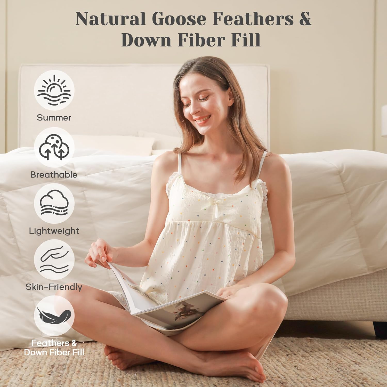 Joysoul Goose Feathers Fiber Comforter - Lightweight Ultra Soft Fabric Cover Breathable White Down Feather Fill, Queen Size Duvet Insert (88" X 88") - Image 4