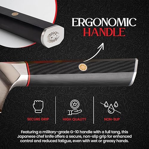 Miniatura 4 de YOKASHI - Cuchillo japonés - Cuchillo de chef de Damasco de 8 pulgadas - Cortar, rebanar y cortar en cubitos precisos para chefs profesionales y