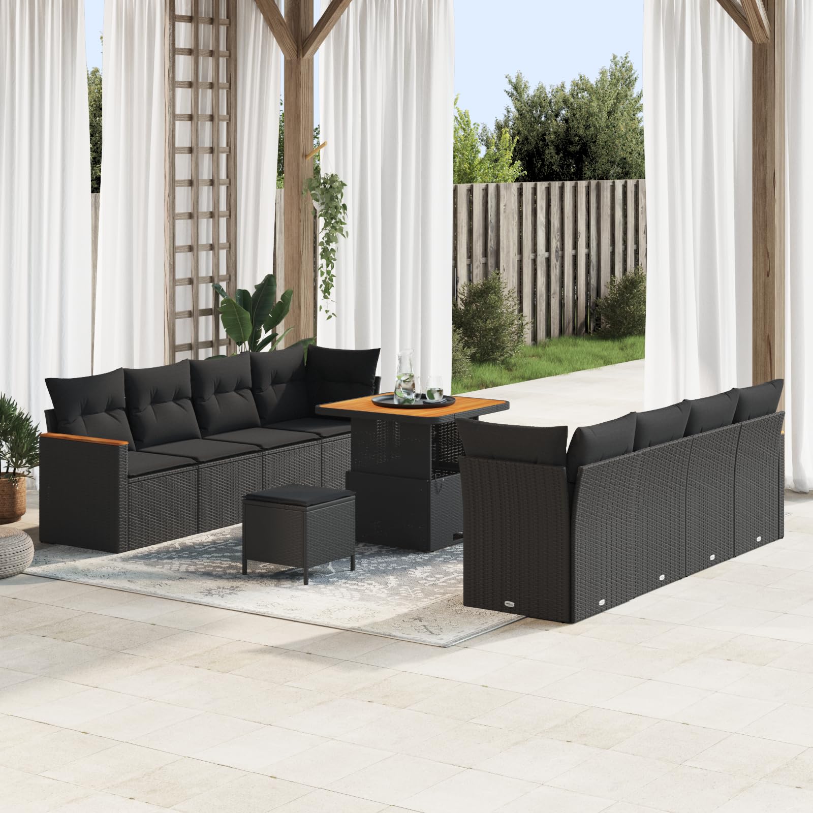 4-częściowy zestaw mebli ogrodowych z poduszkami, odporny na działanie promieni UV polirattanowy meble ogrodowe w kolorze czarnym, na taras i balkon, zestaw mebli z wygodnymi poduszkami