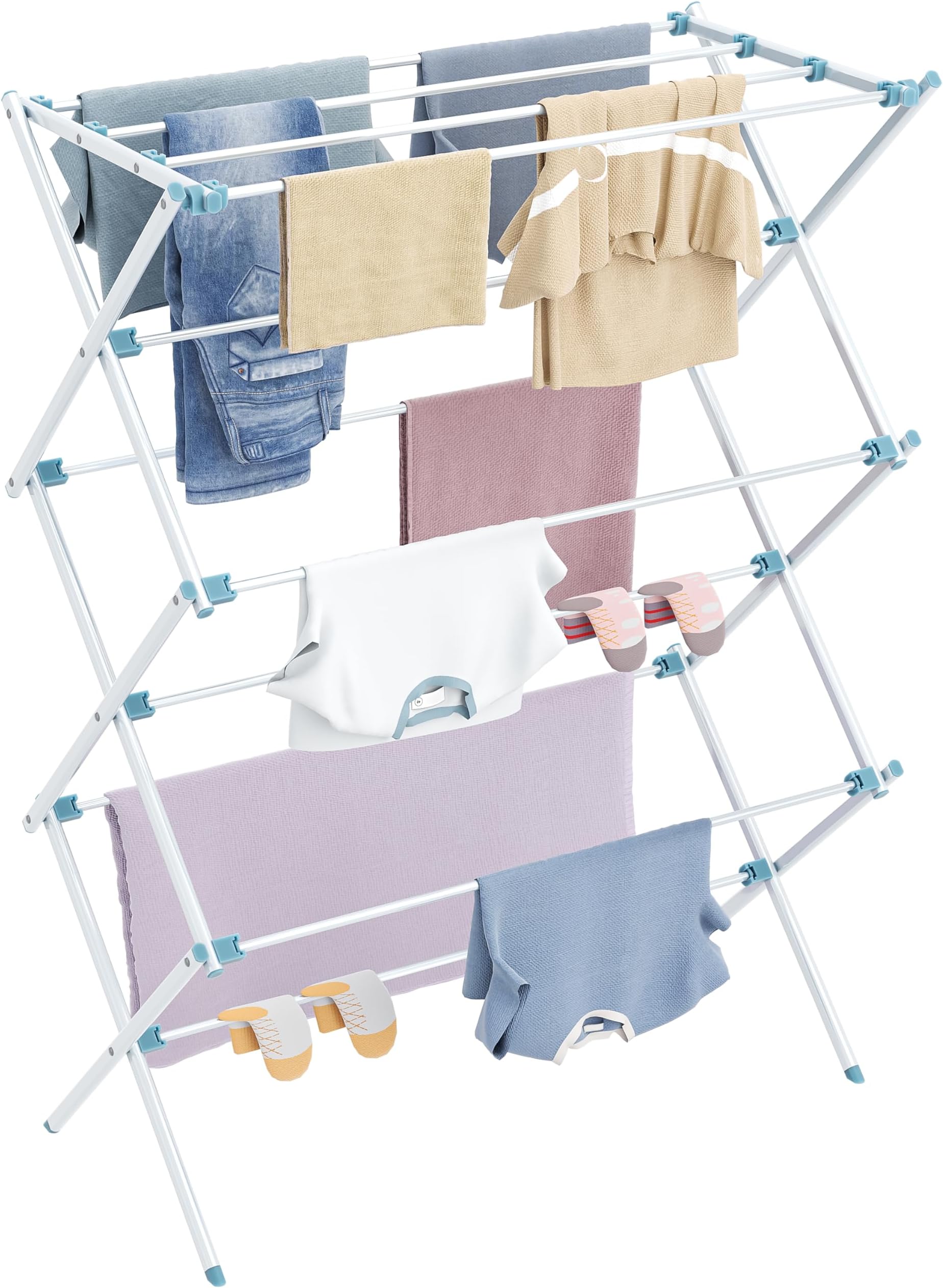 HOMIDEC Clothes Airer,3-Tier Foldable Clothes Drying Rack,Clothes Horse with 11 Thickened Poles Bearing Weight 20kg,Space Saving Clothes Dryer for Indoor Outdoor.Blue（73 * 37 * 115cm）