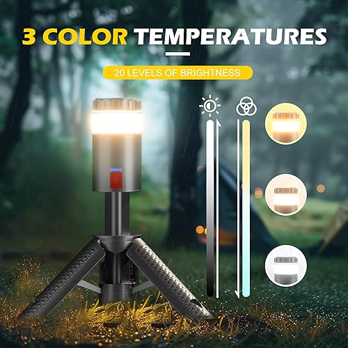 Miniatura 3 de Favourlite Linterna de campamento, linterna telescópica recargable con 15 temperaturas de color, 10000 mAh, artículos esenciales de campamento con