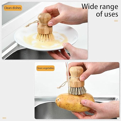 Miniatura 6 de Cepillo para lavar platos de sisal natural, cepillo redondo de bambú, ollas, sartenes, verduras, cepillo de limpieza del hogar... (sisal)