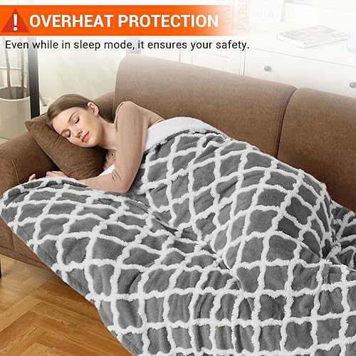 Miniatura 3 de CAROMIO Manta eléctrica con calefacción, manta térmica de piel sintética, manta térmica extra suave y gruesa para sofá con control LCD, 6 niveles de
