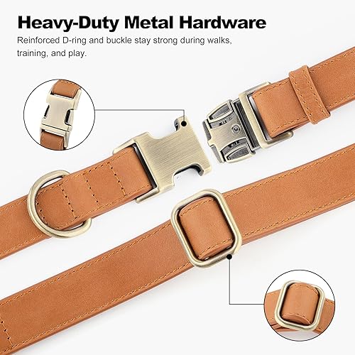 Miniatura 5 de Plutus Pet Collar de cuero genuino para perro, collar ajustable para mascotas con hebilla metálica de liberación rápida, piel real suave para perros