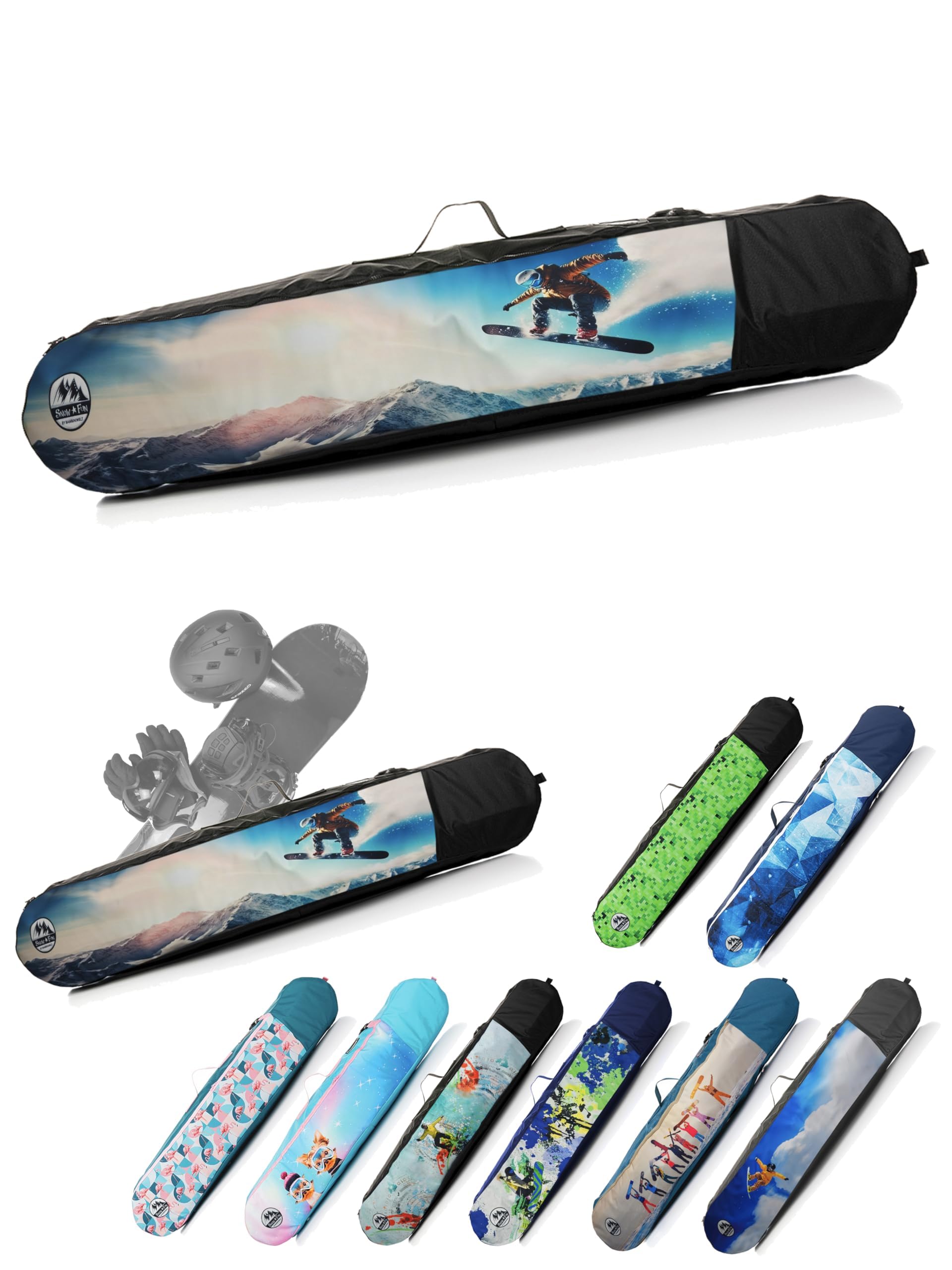 BAMBINIWELT Kinder Snowboardrucksack, Snowboardtasche, Stauraum für Helm, Schuhe & Handschuhe, Boardbag, Cordura, Schulterriemen, Tragegriff & Ablaufloch