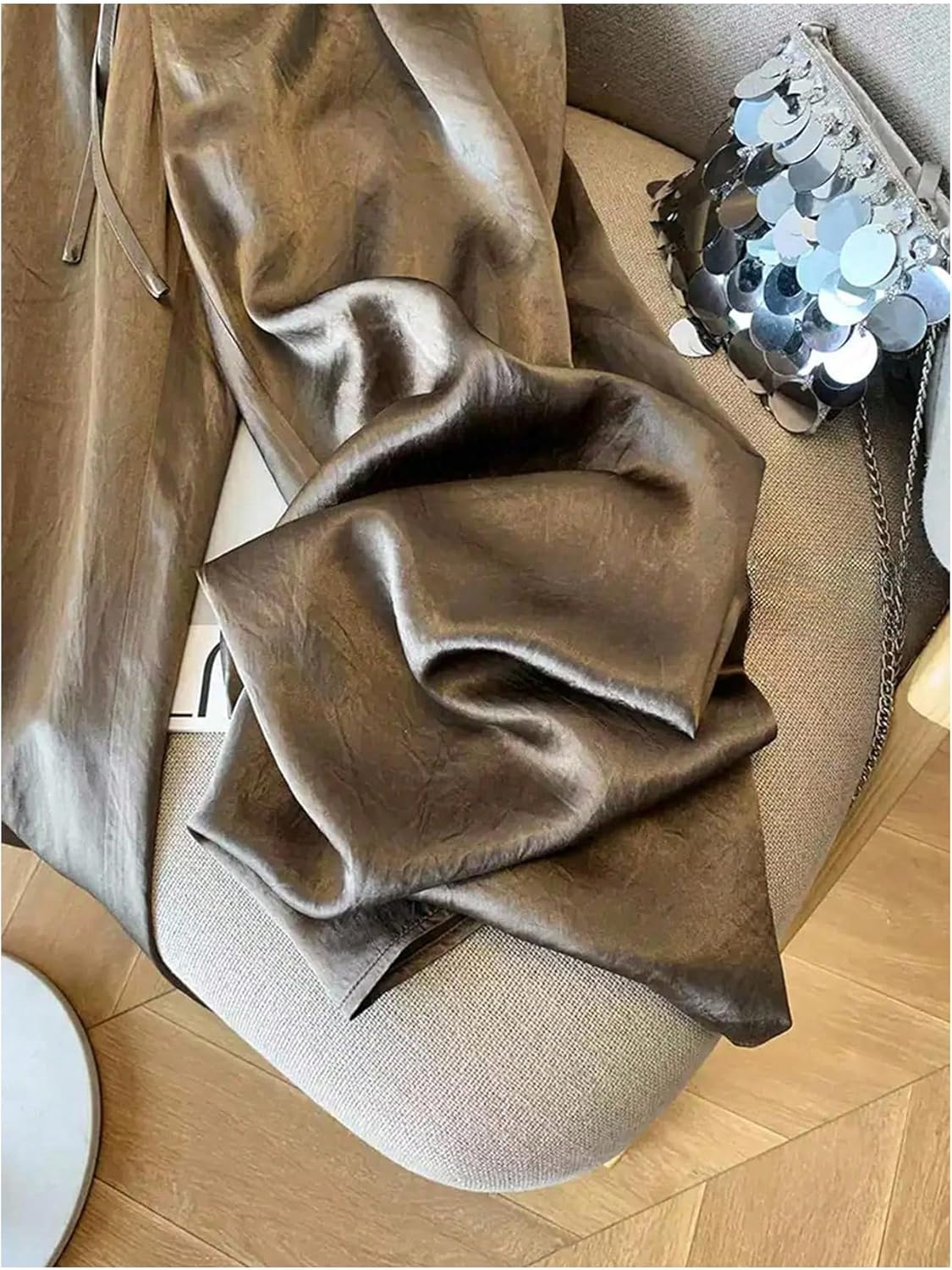 Floerns Women's Satin Straight Leg Pants Elastic Waist Loungewear Party Trousers - Image 4