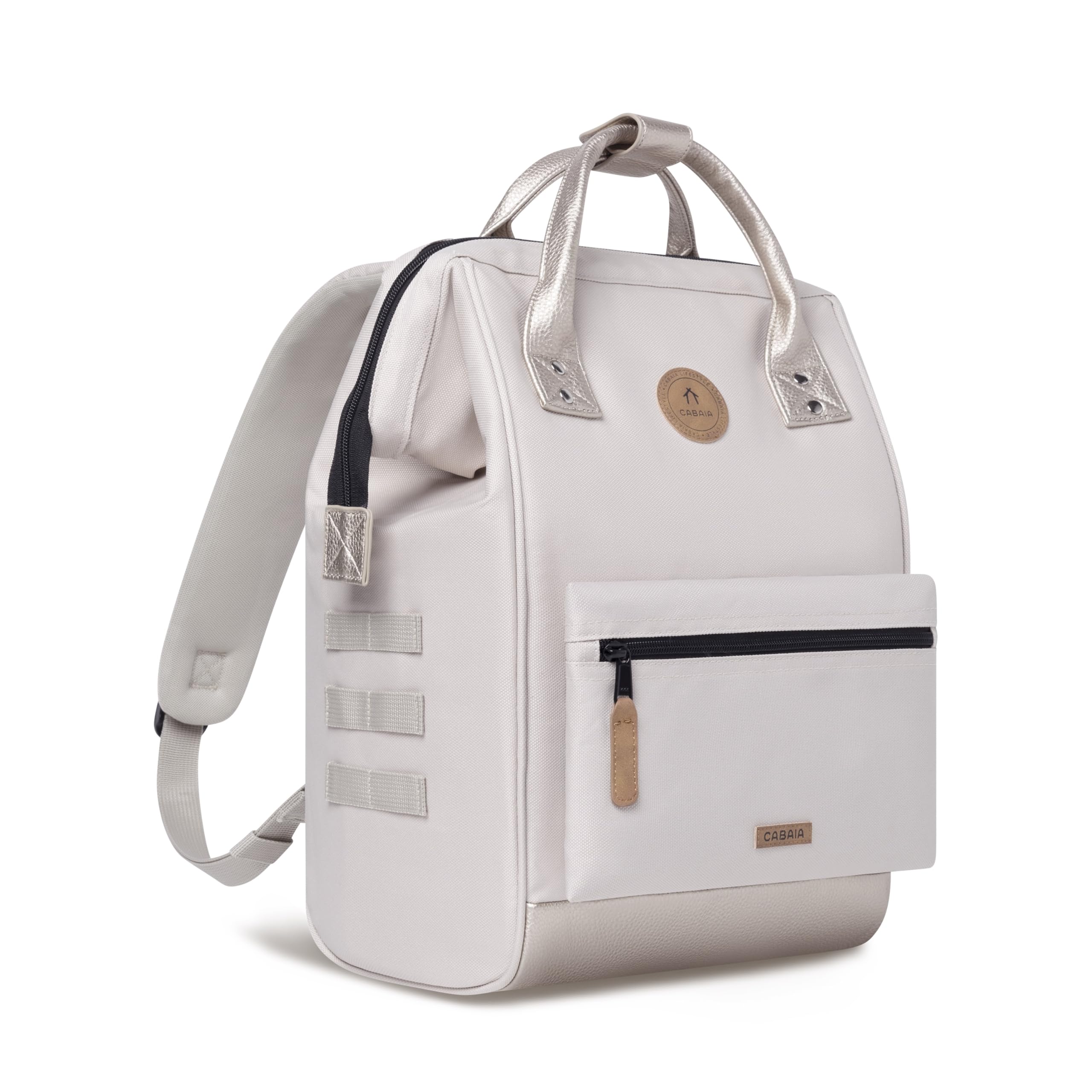 CABAIA - Sac à Dos Adventurer Alger - Medium 18L - Déperlant - Compartiment Ordinateur Portable 13" - 2 Poches - Certifié Vegan - Sac Voyage, Affaires, École pour Homme et Femme - Beige