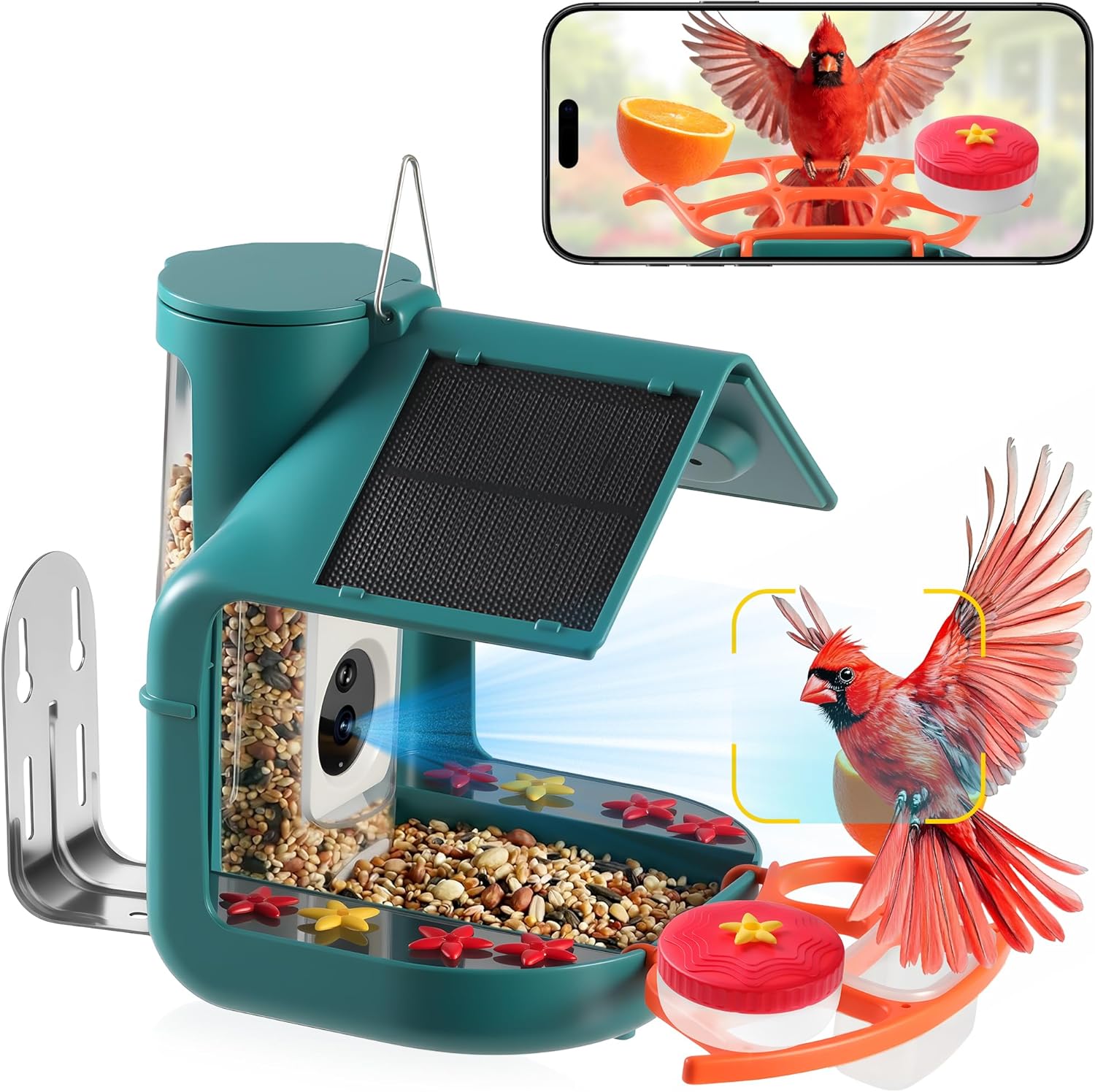 Smart Bird Feeder with Camera, Dual Solar Panel & 2K HD Live Streaming, AI Bird ID + Instant Alert, IP65 Weatherproof for Outdoor Garden Patio, Gift for Bird Lovers