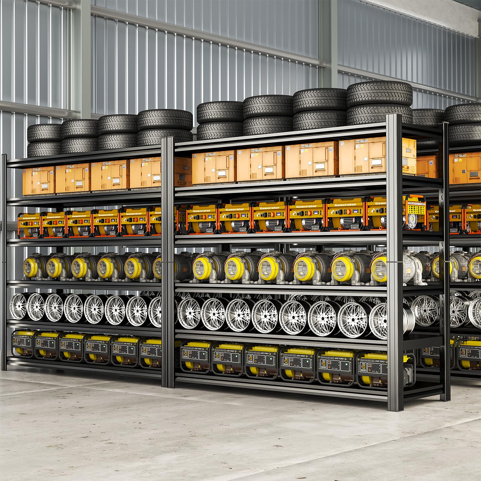 Scaffalatura per garage in metallo resistente, 5 ripiani regolabili, capacità di carico 1360,8 kg, ideale per garage, cantina, magazzino, dispensa, organizzazione attrezzi, 80 cm, nero