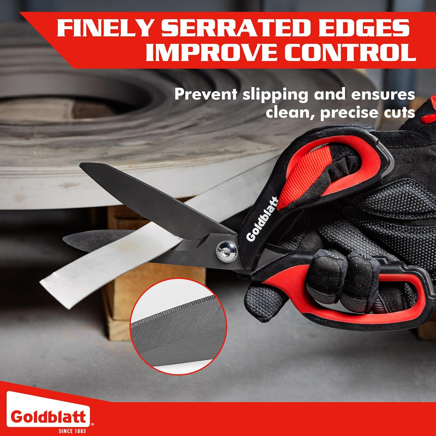 Goldblatt 10-Inch Heavy Duty Scissors, Multipurpose Shop Scissors, Curved Titanium Blades and Serrated Edge for Easy Cutting of Aluminum Sheets, Pruning, Rope and Leather