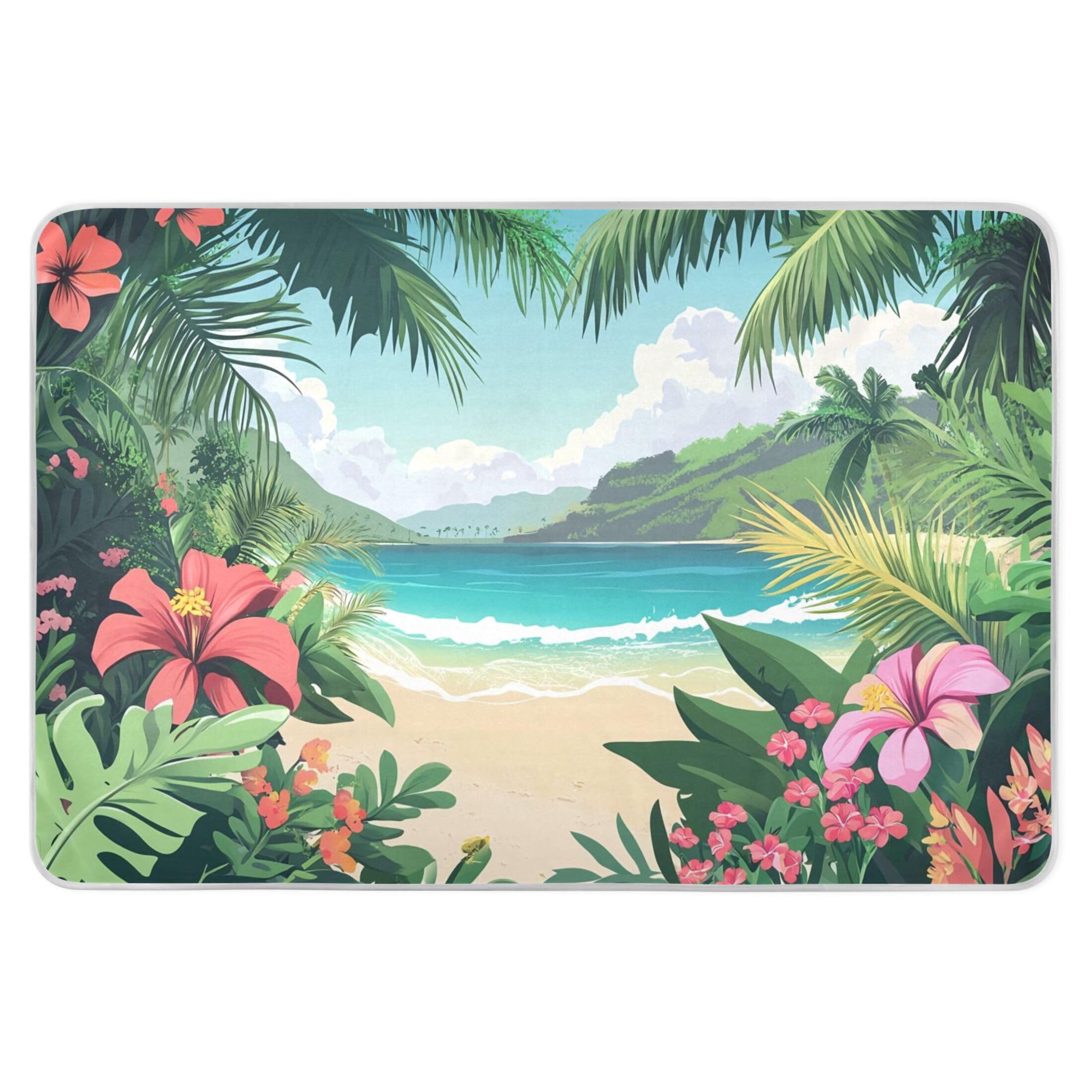 Takiito Exotic Beach Flowers Plants Bed Pad Reusable Bed Underpad Washable Waterproof Leak-Proof Quick Dry Incontinence Pee Pad for Toddlers Kids Adults Pets 34x52 in