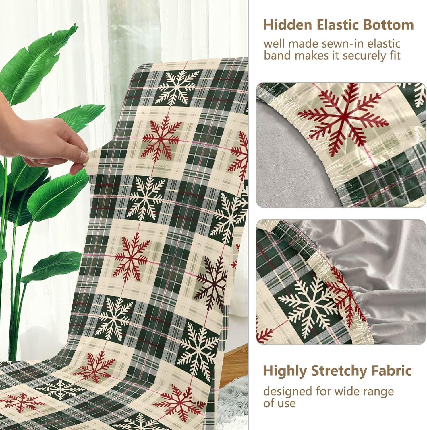 ALAZA Chair Covers for Dining Room, Snowflake Green and White Stripes Pattern Stretch Chair Cover Sets Chair Protector Removable Washable for Ktichen Restaurant Hotel