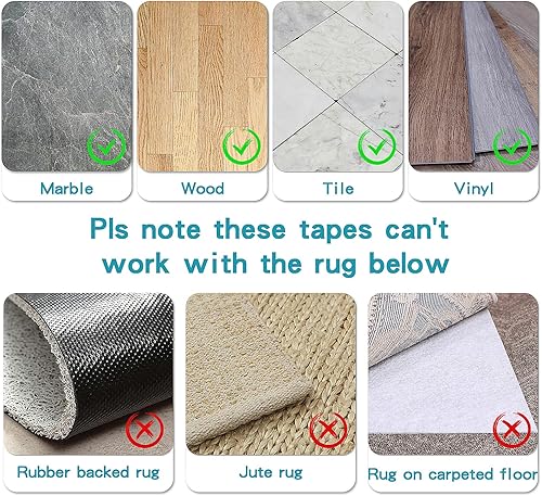 Miniatura 5 de Elsoteno Paquete de 12 pinzas para esquinas para alfombra, cinta antideslizante de doble cara para suelos de madera dura, lavables, sin rizos,