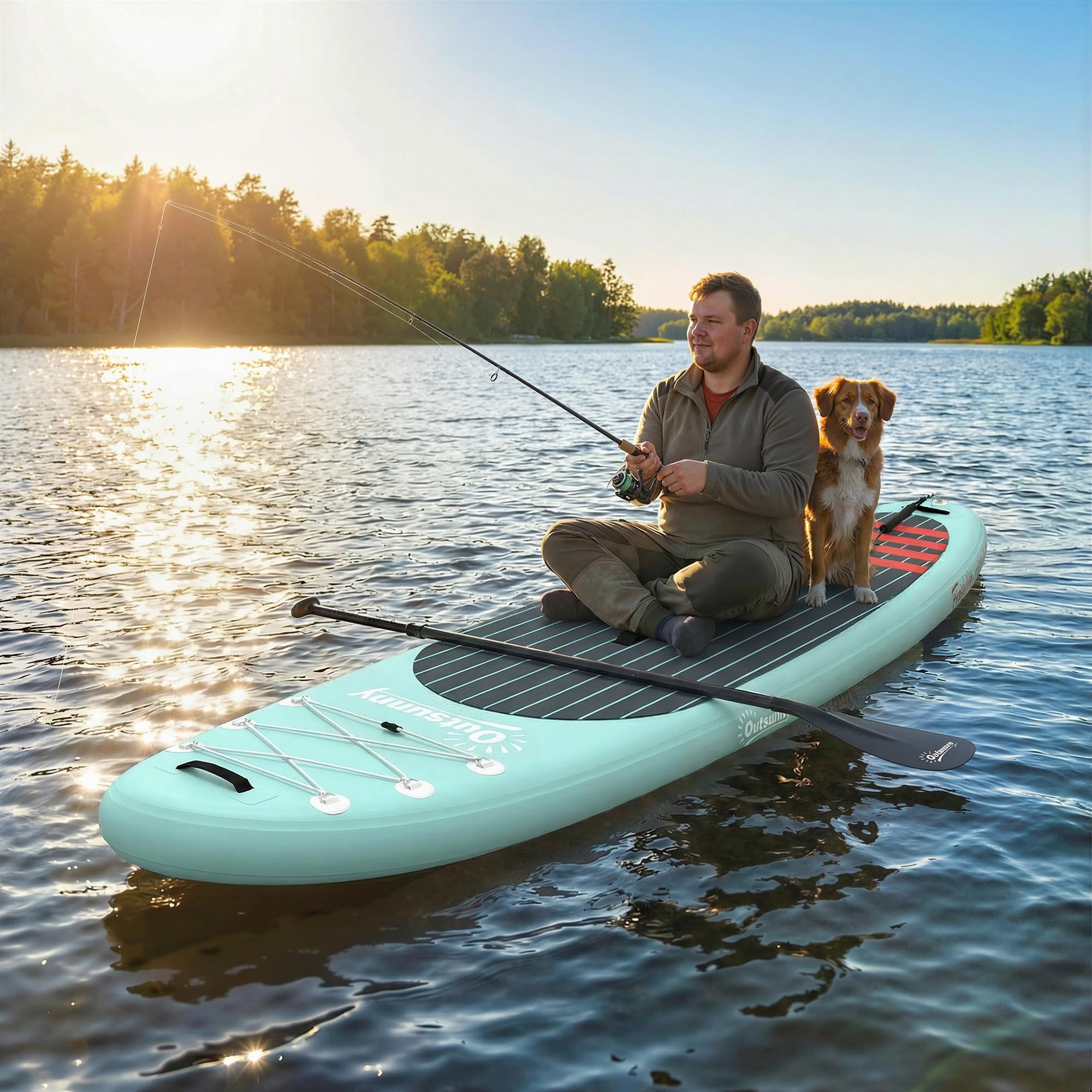 Outsunny Tabla Paddle Surf Hinchable con Accesorios, 320 cm, Remo de Aluminio Ajustable, Quilla, Stand Up Paddle Board con Superficie Antideslizante de EVA, Bomba y Mochila, Carga 160 kg, para Adultos