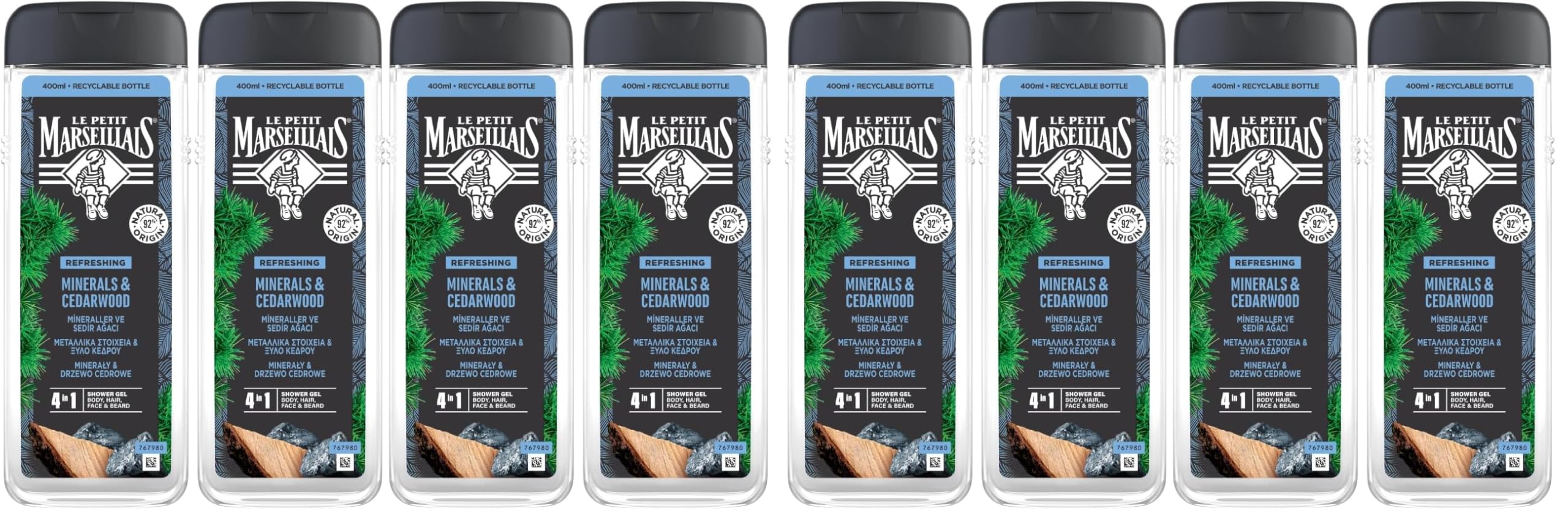 Le Petit Marseillais Duş Jeli Men Serisi Mineral ve Sedir Ağacı (4 x 400 ml) (2 paketi)