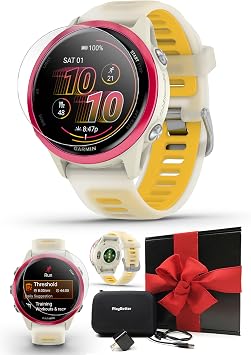 Garmin Forerunner 570 47 mm, Mango Triathlon GPS Watch Gift Box | Lightweight for Runners & Triathlons, AMOLED, Music, 18HR Batt | Includes PlayBetter Screen Protectors, Wall Adapter & Case
