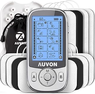 AUVON TENS Unit Muscle Stimulator with Independent Dual Channels for Back Pain Therapy, Rechargeable TENS Machine with 24 Modes & 40 Intensities for Gradual Neck, Sciatica Relief, with 12 TENS Pads