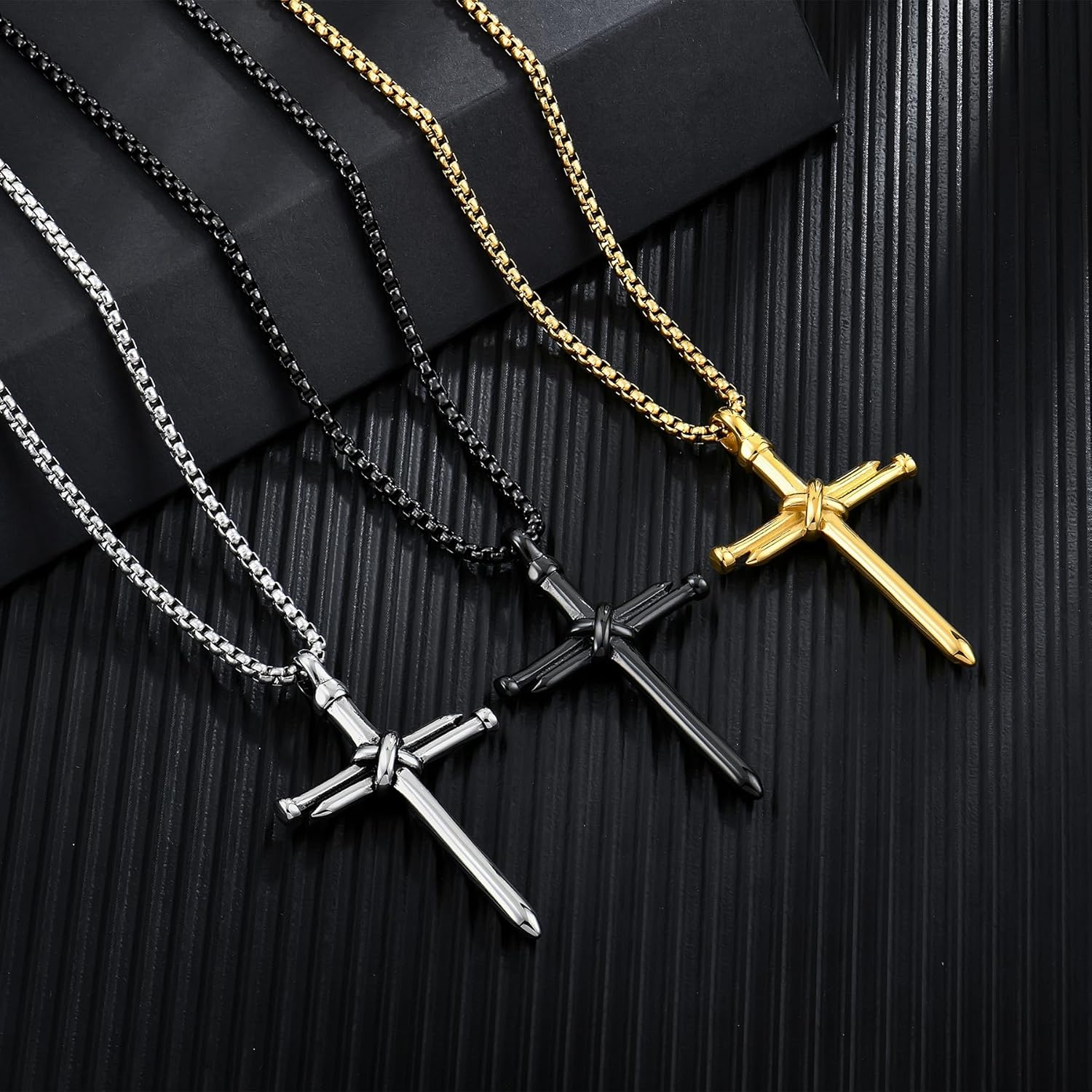YL Cross Masonic Stainless Steel Necklace, Mens 18K Gold Plated Crucifix Religious Nail Pendant Christian Jewelry Gifts for Women - Image 5