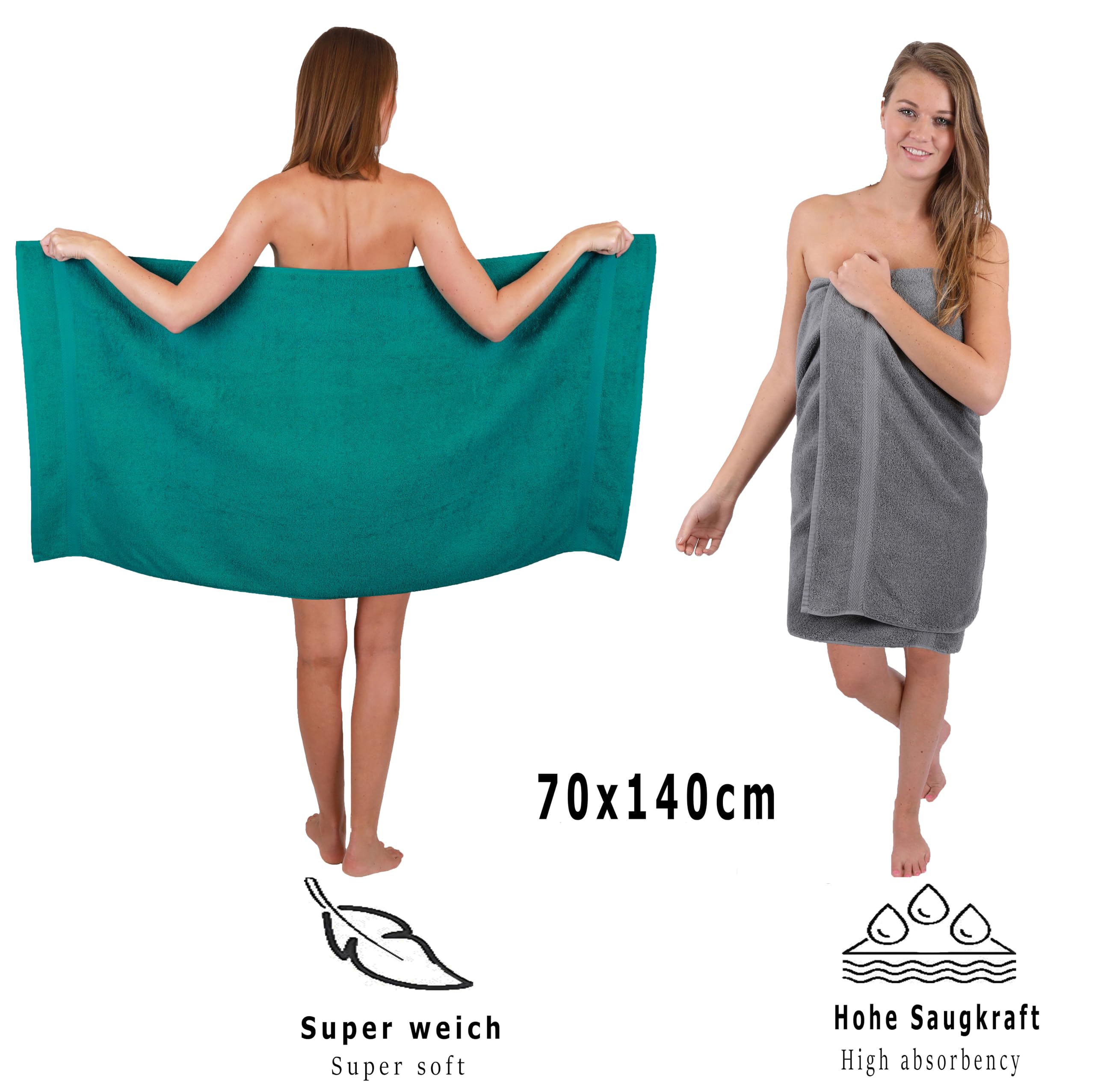 Betz Juego de 10 Toallas Classic 100% algodón 2 Toallas de baño 4 Toallas de Lavabo 2 Toallas de tocador 2 Toallas faciales Verde Esmeralda y Gris Antracita