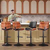 Vista 2 de Bar Stools Set of 3, Modern Bar Stools with Bentwood Back and Leather Seat, Barstools for Kitchen Counter, Bar, Black