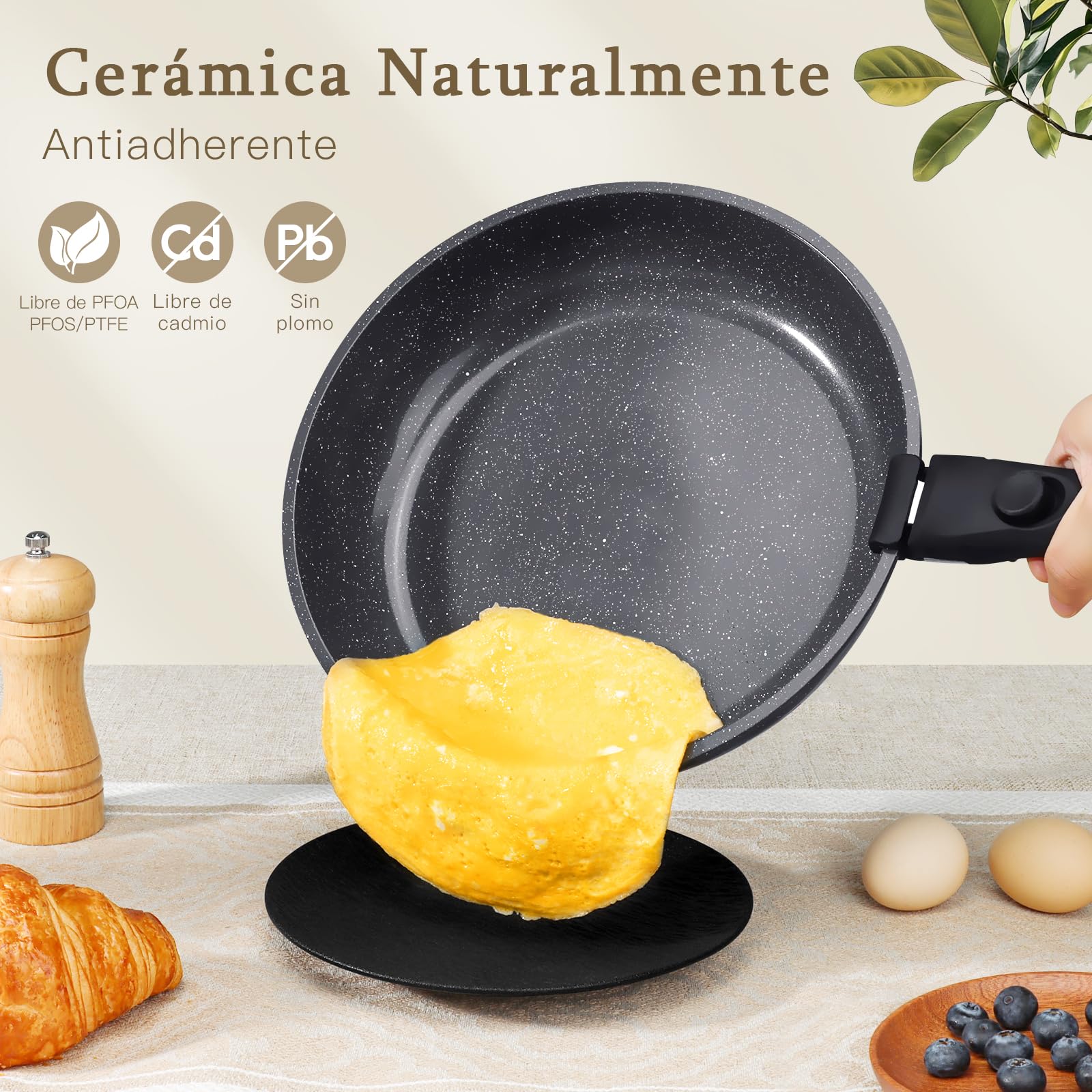 Juego de ollas GiPP con mango extraíble, juego de 21 sartenes con revestimiento antiadherente de cerámica, ollas para inducción, aptas para el horno y para todo tipo de cocinas