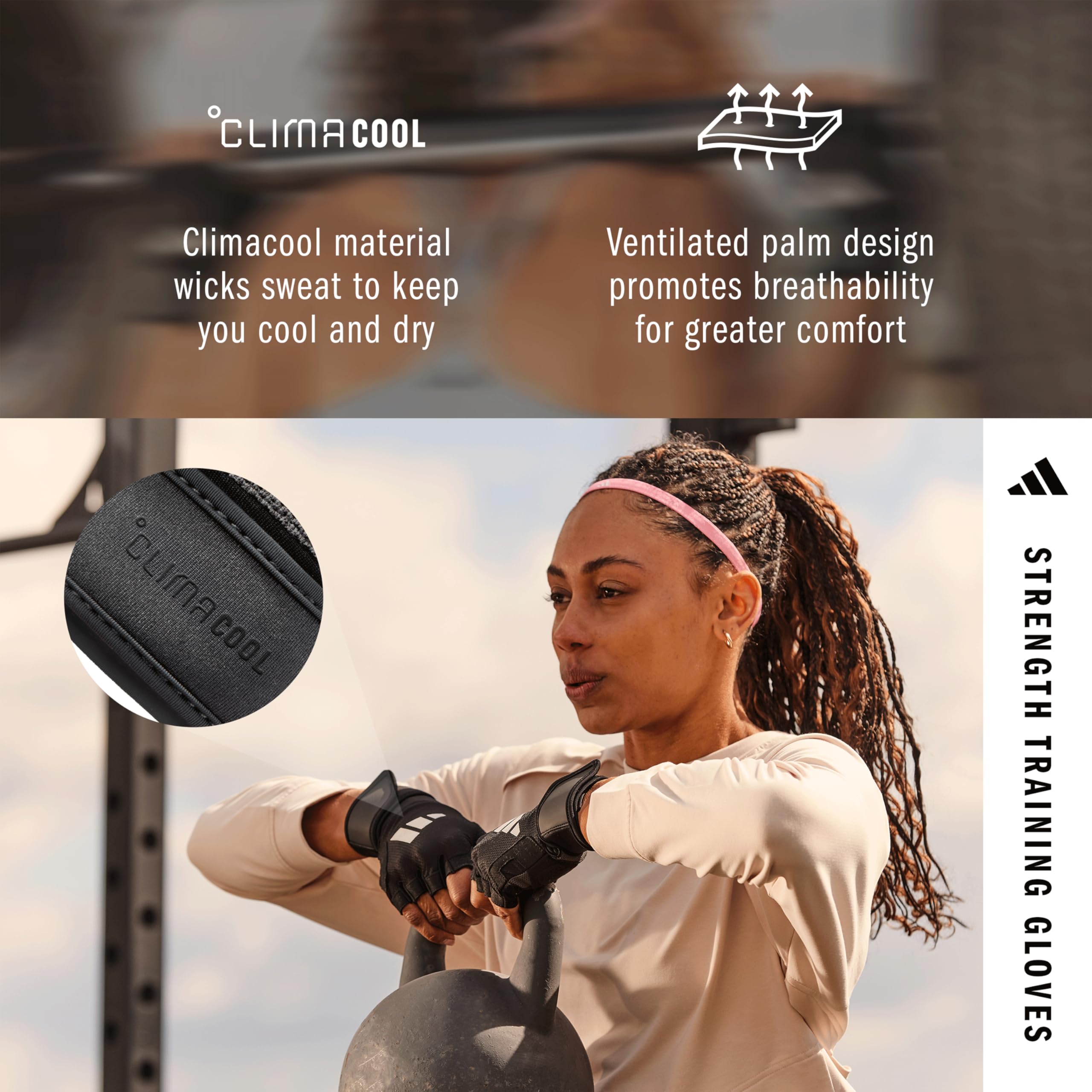 adidas Strength, guanti da allenamento, traspiranti, imbottiti con poggiapolsi in cinque misure