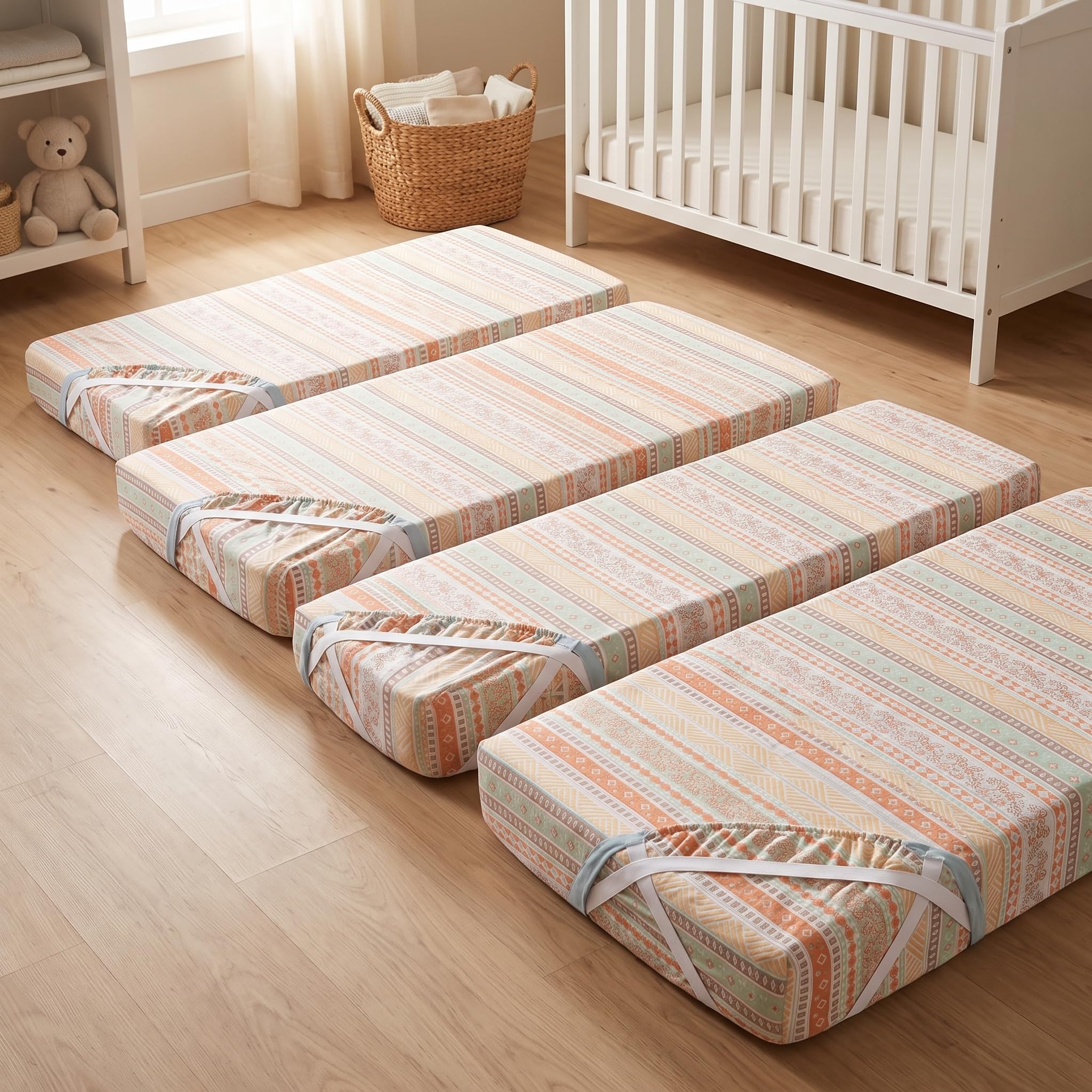 Homyl Lenzuolo con Angoli per Culla e Lettino, in Cotone Reversibile, per Neonati, Traspirante per l'Estate, 120 * 150cm