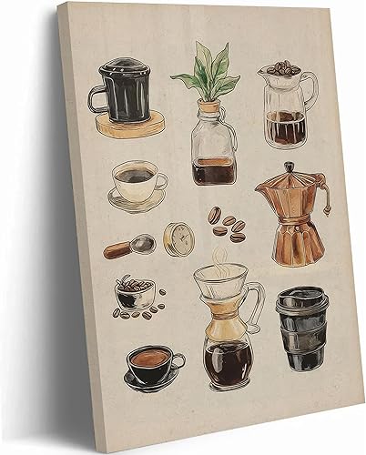 Arte retro de pared de café para cocina, póster vintage de cafetería, cuadros de café funky, decoración de pared para bar, sala de estar, cocina,