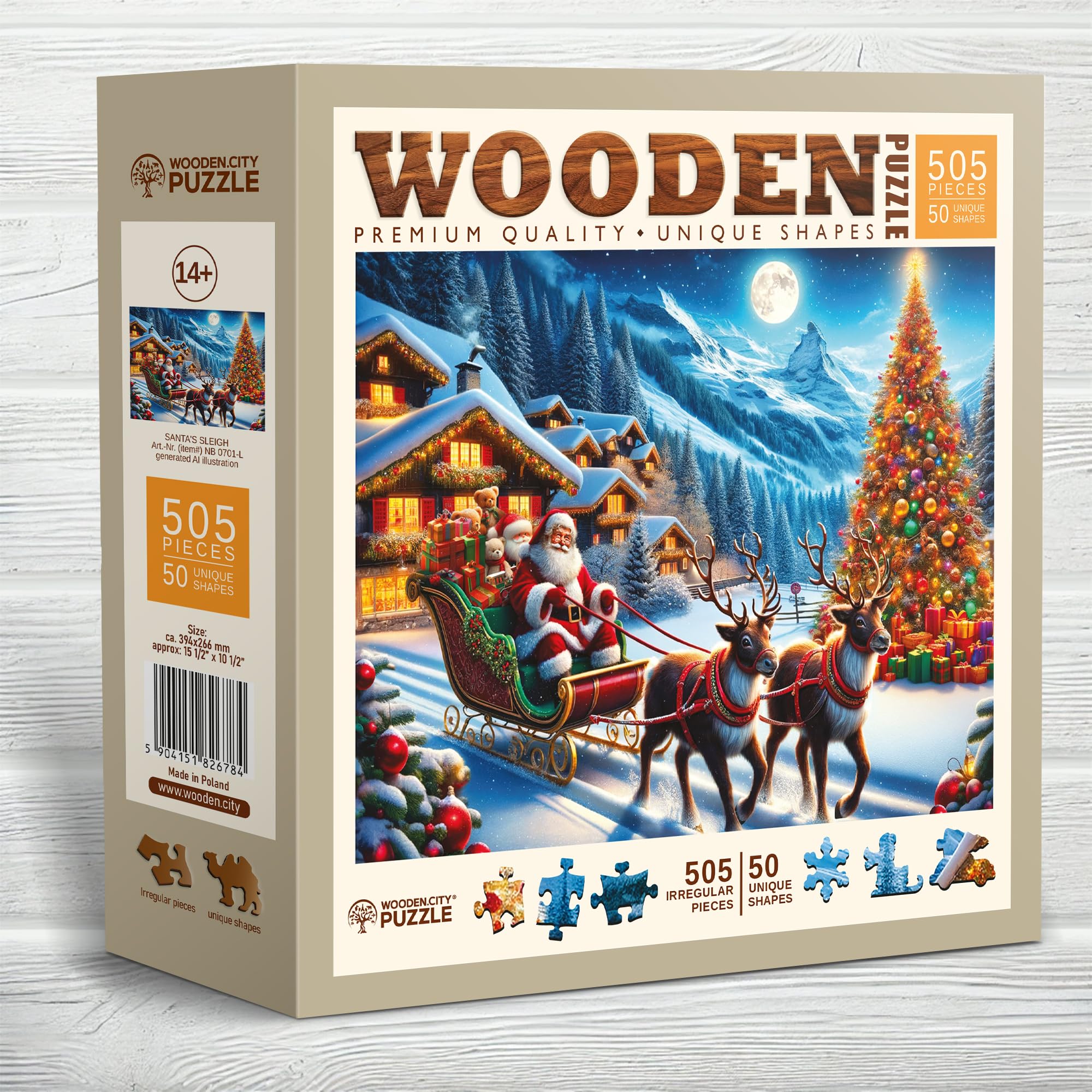WOODEN.CITY 500 Piece Wooden Christmas Jigsaw Puzzle, Festive Holiday Scene with 50 Unique Figurine Pieces - Image 3