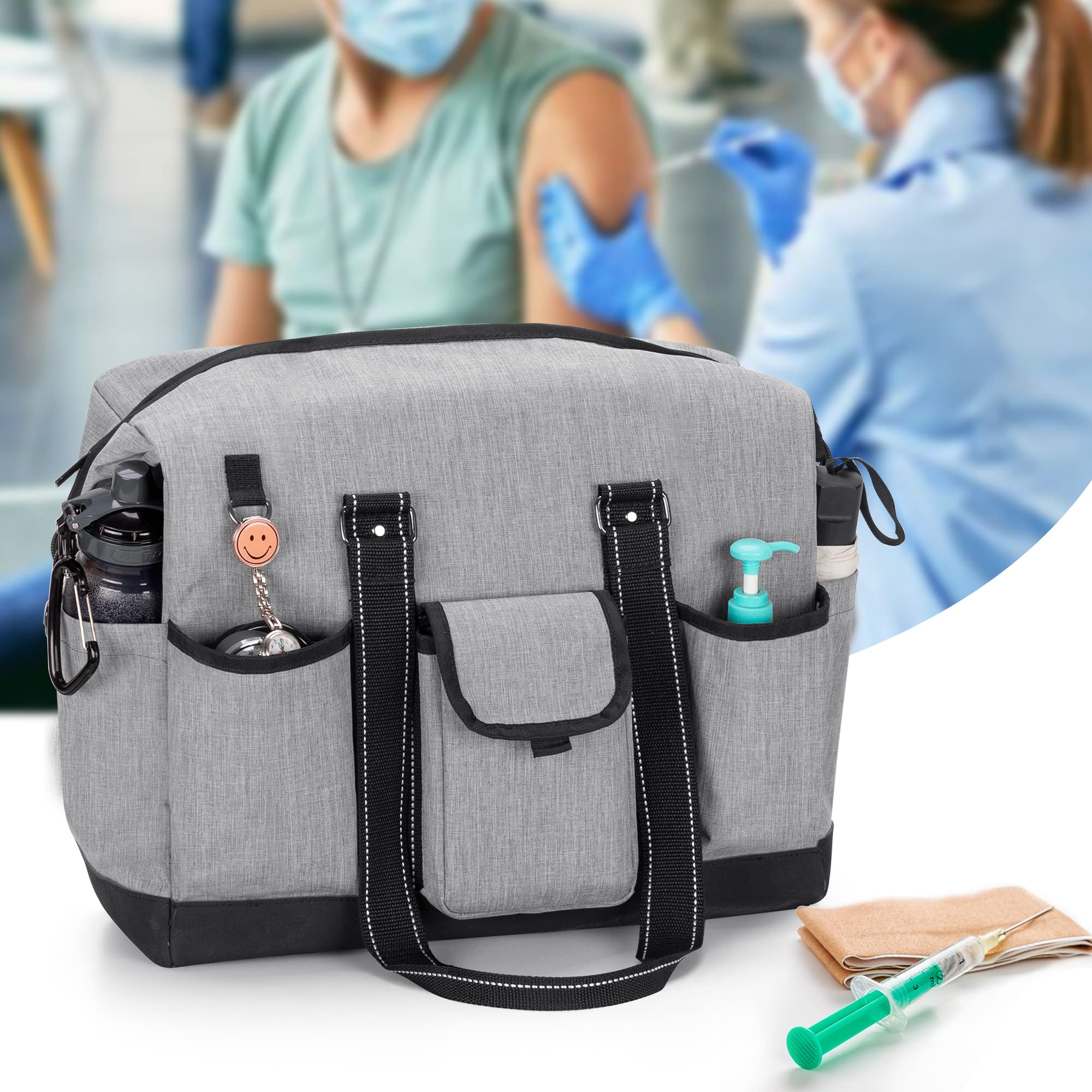 Damero Sac de travail d'infirmière, fourre-tout utilitaire pour ordinateur portable d'infirmière pour les visites à domicile, femmes, fournitures médicales, Gris