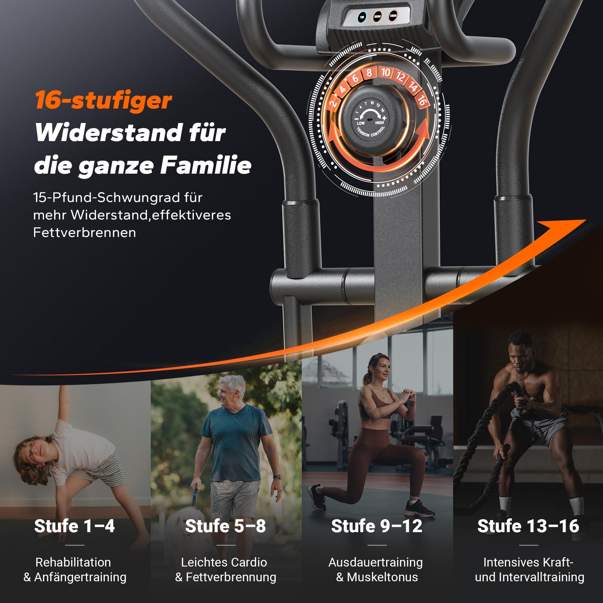 MERACH Selbstbetriebener Crosstrainer für Zuhause, 42 cm Schrittlänge, Ultraleiser Ellipsentrainer mit Magnetwiderstand, 16 Widerstandsstufen, Bluetooth, App & Pulssensor, bis 150 kg