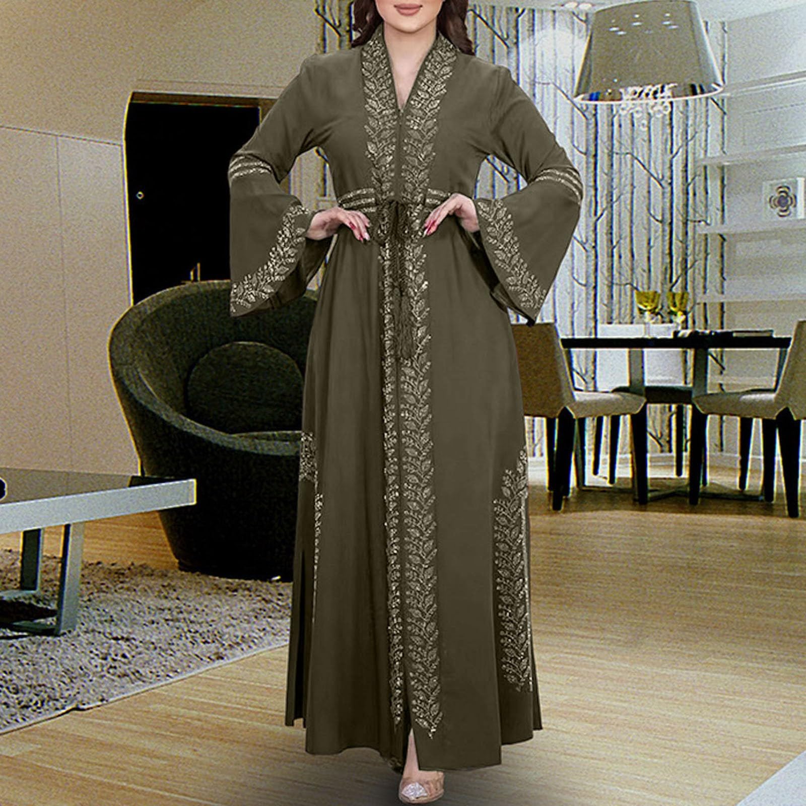 Muslimische Kleidung Damen Satin Maxikleid Dubai Ramadan Islamischer Roben Abaya Muslim Gebetskleidung Arabische Kleidung Frauen Lässige Elegantes Kaftan Kleidung